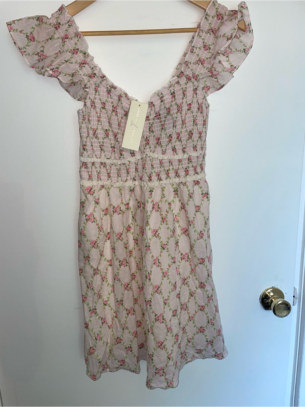 Smocked Floral Ruffle Sleeve Dress in Light Pink